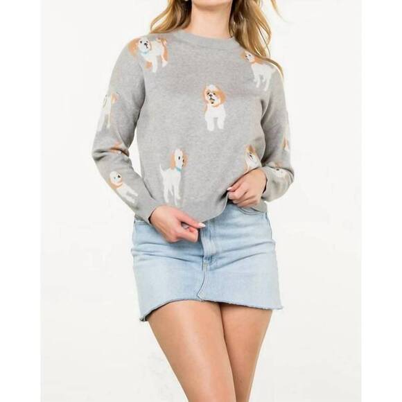 THML Sweaters - NEW THML allover dog print sweater in heather grey
